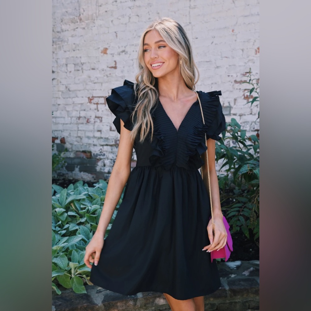 Repeated Romance Ruffle Dress, Black